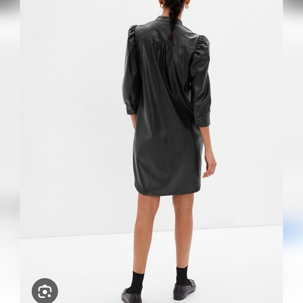 Gap Puff Sleeve Faux-Leather Mini Shirtdress